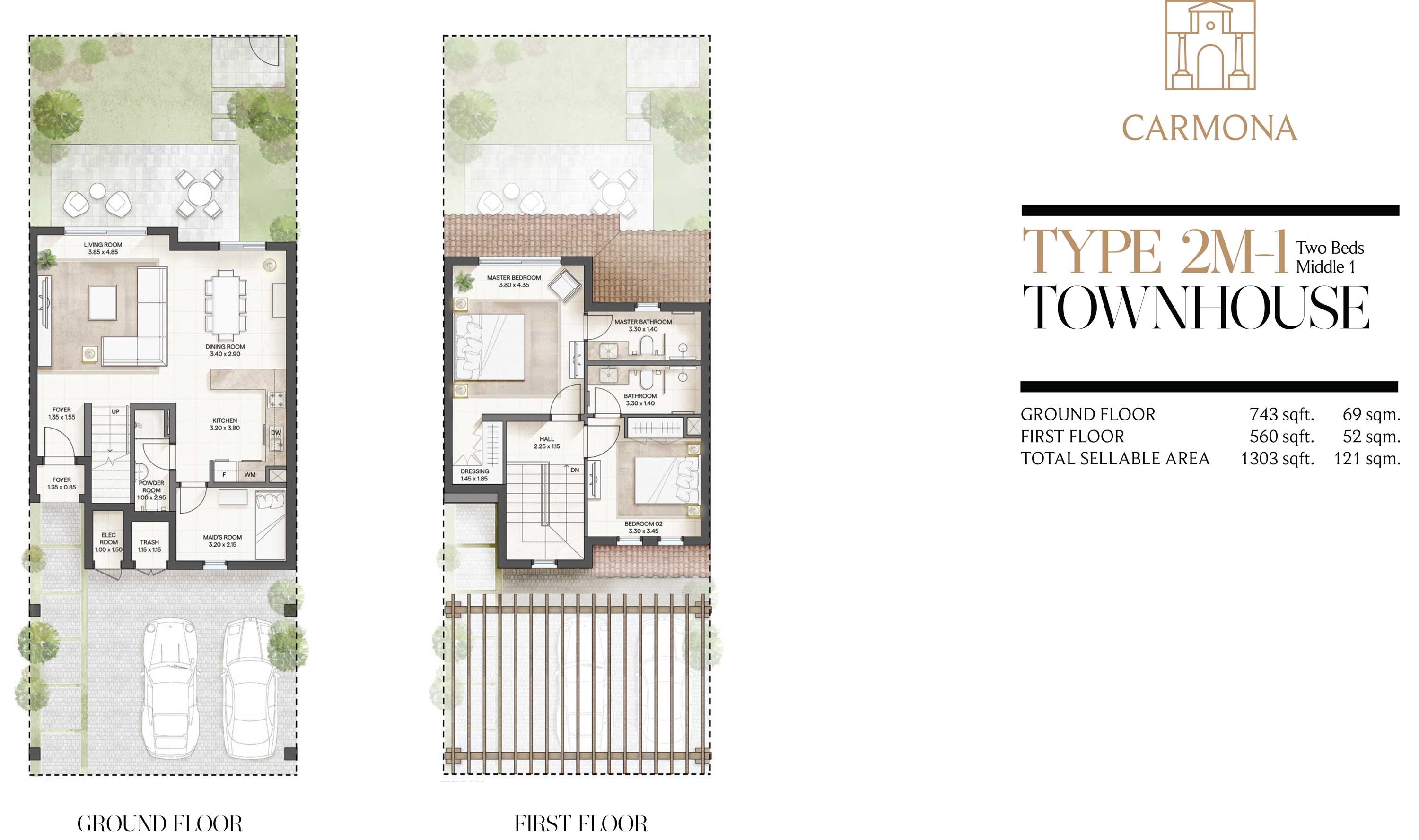 2BR Townhouse Floor Plan